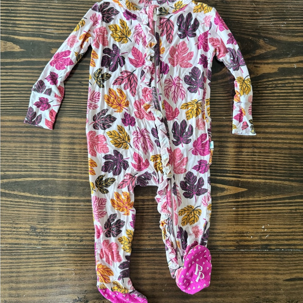Posh Peanut Leaf Print Autumn Footie 3-6mo